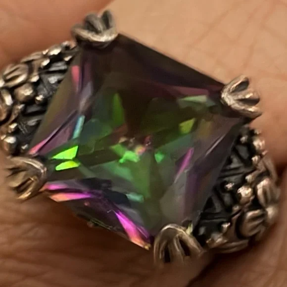 Vintage Sterling Silver 925 Large Mystic Topaz Stunning Ring Size 9 - Picture 6 of 16